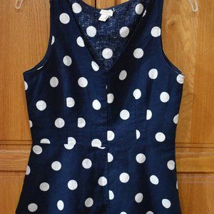 J. Crew Navy Peplum Polka Dot Sleeveless Top Womens Size 2